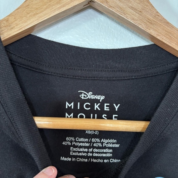 Disney Mickey Mouse Black Embroidered Graphic Tee Size Size XS Bloggers Fav - Picture 3 of 6